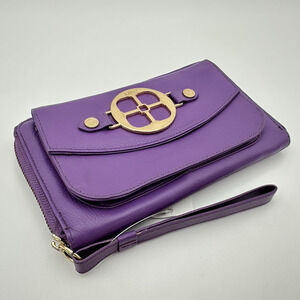 IMAN Platinum Collection Purple Wristlet Clutch Bag Gold NOS Soft Leather Purse